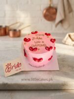 Pink cake with red hearts shining like diamond