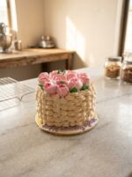 roses cake shaped as basket weave